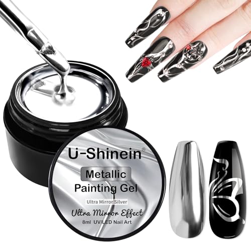 8ml Metallic Painting Nail Polish Gel,Ultra Mirror Silver - color: Ultra Mirror Silver