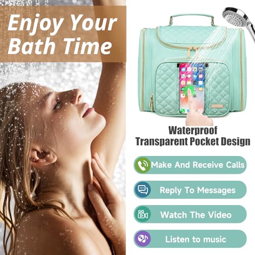 Tealari Large Toiletry Bag for Women Men,Bathroom Bag,Water Resistant Shower Bag,Makeup Bag,Toiletry Bags for Traveling,Hanging Toiletry Bag with Transparent Waterproof Phone Pocket (Green) - color: Green