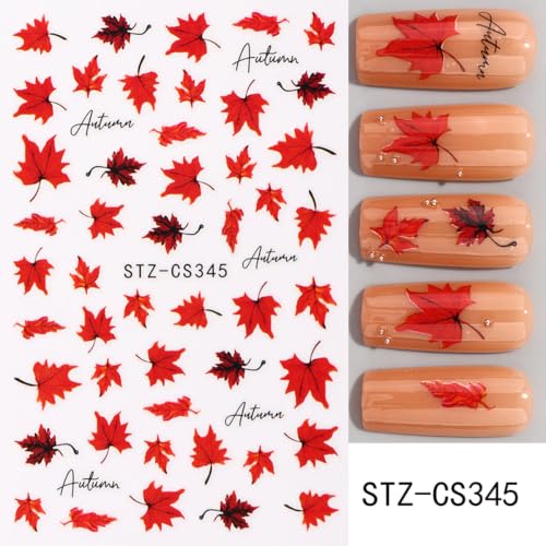 6 Sheets Fall Maple Leaf Nail Art Stickers Thanksgiving Pumpkin Nail Decals - color: Fall Maple Leaf 17