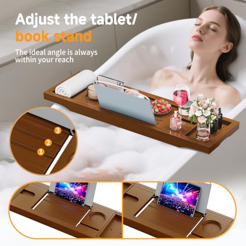 Foldable Bathtub Tray Caddy with Soap Dish Adjustable29.5-43''Walnut - color: Walnut