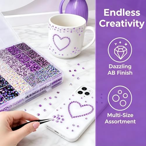 28000 Pcs Purple Rhinestones for Bedazzling 3/4/5/6mm Gems for Crafting DIY - color: Purple