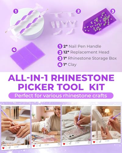 5.0 Pro Rhinestone Picker Tool Kit 16pcs, Bedazzling Pen | Diamond Art Tool - color: Deep Purple/White