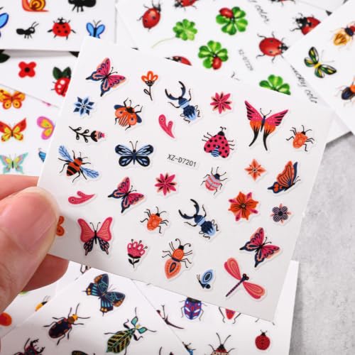 30 Sheets Insect Nail Stickers Fall Flower Butterfly Nail Decals - color: Style-09