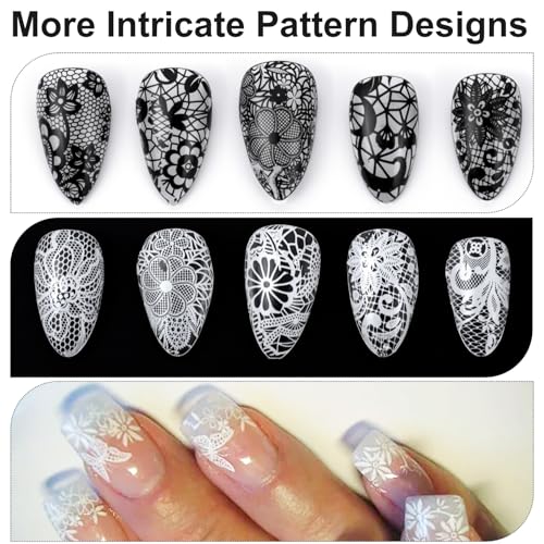 SmallCat 20 Sheets Nail Transfer Foil, Lace Nail Foil, Black, White - color: Black, White (100×2.5cm), Style1