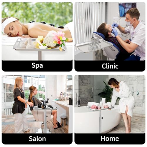 Salon Tray on Wheels,Salon Rolling Tray,Mayo Stand Tray,Medical Tray-Silver - color: Silver