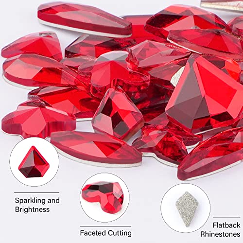 Canvalite 2518Pcs Nail Rhinestones Gems, 12 Styles 3D Glass Red Crystals Charms Shiny Multi Shape Flatback Rhinestones with Gems Picker and Tweezers for DIY Nail Art - color: Red, size: 12 Styles