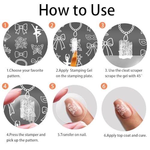 PH PandaHall 104 Patterns Ballet Theme Nail Stamping Plates 3pcs Bows Mirror Nail Design Stencil Crown Rose Nails Image Plates Candlestick Nails Art Stencils for Women DIY Party Manicures Salon Print - style: Ballet Theme