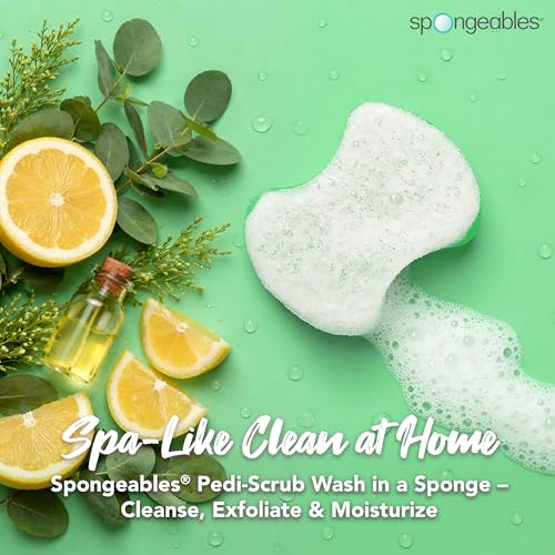 Spongeables Pedi Scrub Foot Exfoliating 20+ Wash Sponge, Citron Eucalyptus, 3 Count - color: Citron Eucalyptus, size: 1 Count (Pack of 3)