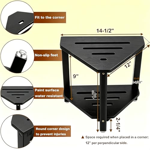 IBosins Corner Shower Stool 14in Small Bench Storage Shelf Black Finish - color: Black Finish, size: 14 Inch, style: 2-Tier