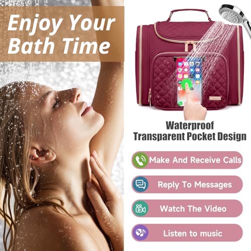 Tealari Large Toiletry Bag for Women Men,Bathroom Bag,Water Resistant Shower Bag,Makeup Bag,Toiletry Bags for Traveling,Hanging Toiletry Bag with Transparent Waterproof Phone Pocket (Wine Red) - color: Wine Red