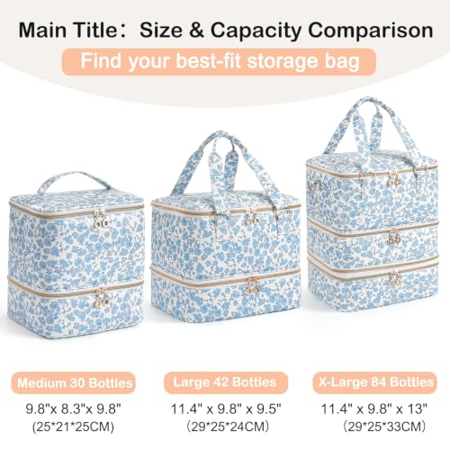 Uross Nail Polish Organizer Bag Case, 42 Bottles PU Leather- Blue Floral - size: Large- Hold 42 Bottles