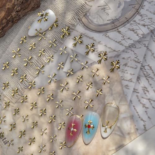 5D Embossed Nail Stickers, Premium Salon-Quality Self-Adhesive 3D Nail Art Decals, Refined Classic Designs for Easy DIY Manicure (Gold Cross) - color: Gold Cross