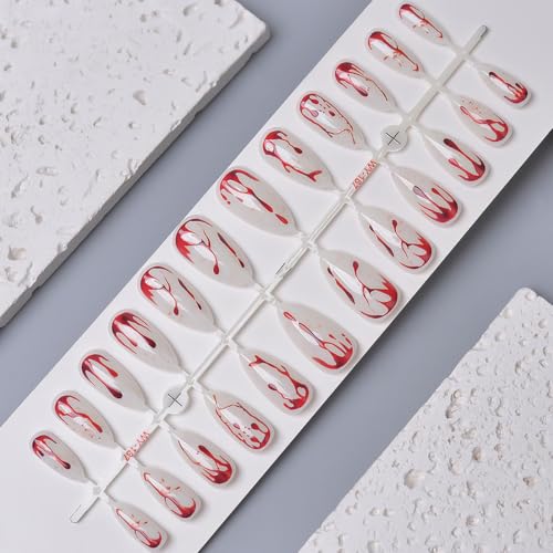 Medium Almond Press on Nails Red Halloween False Nails 24Pcs - color: Style 4