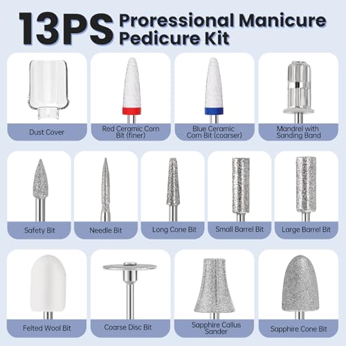 Electric Nail Drill Cordless 2000 mAh Rechargeable Portable Nail File Drill - color: Grey 2
