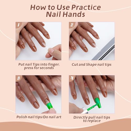 Realistic Silicone Practice Hand for Acrylic Nails, Flex Fingers - color: Suction Cup Stand Color 5 Mount Prominent Bone Contours