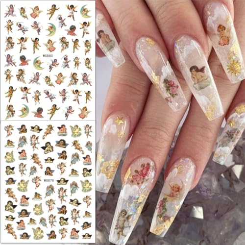 Cupid Angel Nail Stickers for Nail Art 8Sheets 3D Self Adhesive Cupid Nail Decals Valentines Day Angel Rose Flower Design Nail Art Sticker Love Heart Charms Nail Supplies Decoration for Women Manicure - style: angel-1