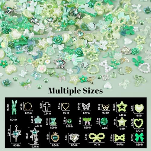 650PCS Cute 3D Resin Nail Charms and Gems Green Rabbit Bow Butterfly Charm - color: Green