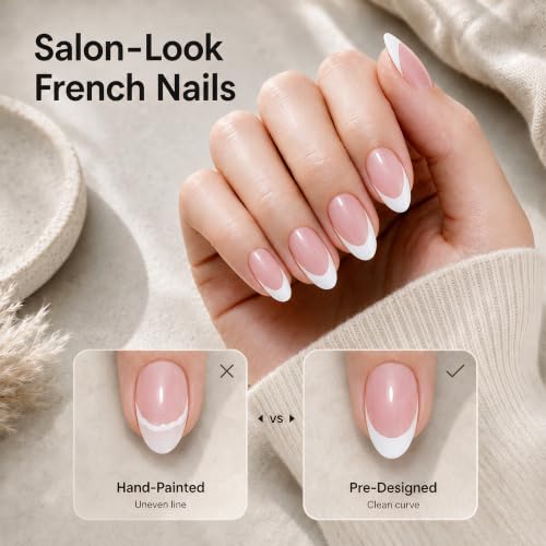 Beetles French Tip Press On Nail Kit- Short Almond 224Pcs Pink - color: B - Pink French - S