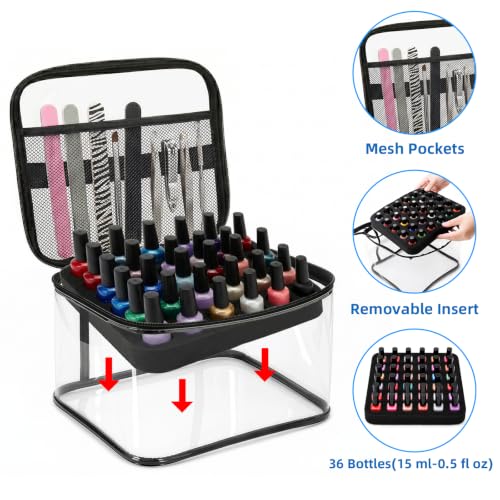 Jucoan 2 Pack Clear Nail Polish Organizer Bag Holds 36 Bottles