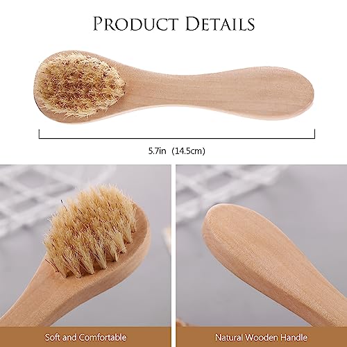 2 Pack Mini Dry Brush, Natural Bristle Small Body Brush, Exfoliating Facial Cleansing Brush for Soft Skin and Other Sensitive Areas Like Your Neck, Chest, and Nails
