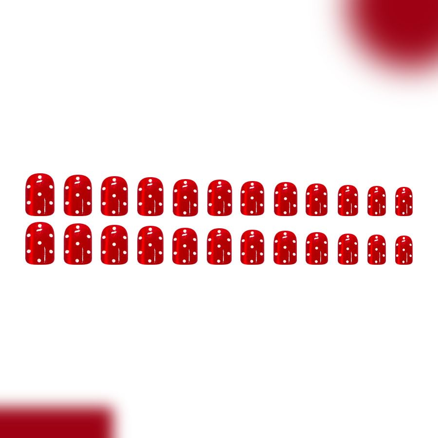 24Pcs Fall Press on Nails Short Square Polka Dot Fake Nails with Shiny Glitter Design Cute Polka Dots False Nails Red Acrylic Glue On Nails Autumn Glossy Full Cover Stick on Nails for Women - color: Fall03
