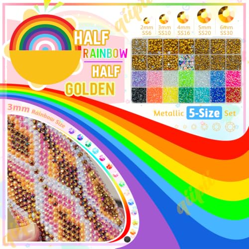 qiipii Golden Resin Rhinestones w B7000 Glue for Crafting Bedazzling 2mm-6mm Flatback Colorful Jelly Stones Diamonds Gems Bedazzler Kit for Nails Face Eyes Makeup Tumblers Bottles Crafts Shoes Phones - color: Golden, size: Jelly