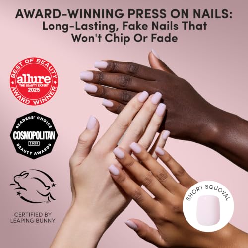 Glamnetic Press On Nails - Short Squoval, Glossy Fake Nails 30 Pc Full Kit - color: 1C - Soft Girl