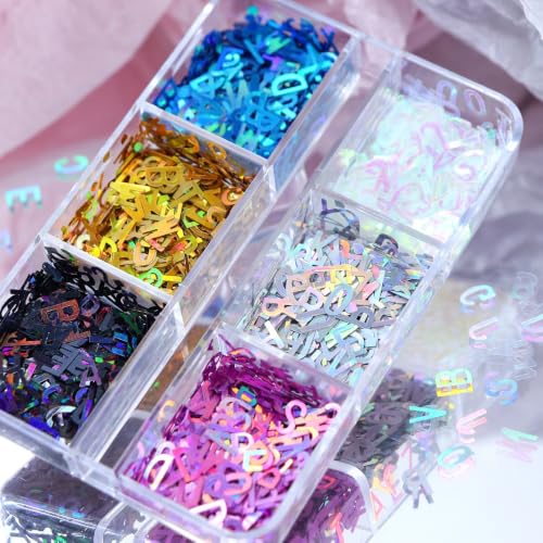 Holographic Letter Number Glitter Flakes Alphabet Nail Sequins 6 Grids - color: Style05