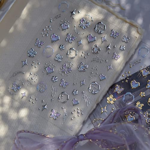 1 Sheet Flower Nail Stickers for Nail Art Silver Spring Nail Art Stickers Bohemian Style Design 5D Embossed Butterfly Nail Decals Star Heart Nail Art Supplies for Women DIY Manicure Accessories - style: silver sibiscus