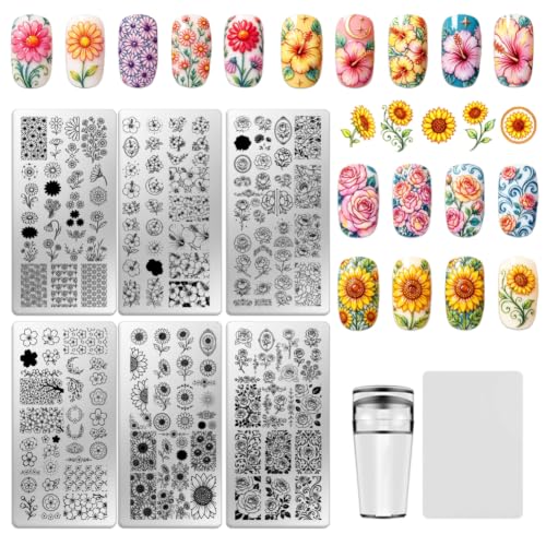 6 Sheets Nail Stamping Plate Romantic Florals Nail Art Stamp - color: Romantic Florals