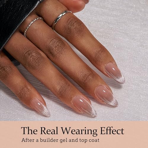 BTArtboxnails Brown French Tip Press On Nails, Medium Almond Nails, 150Pcs - color: French Cat Eye - Medium Almond
