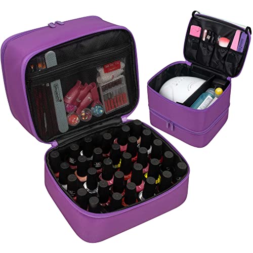 ButterFox Large Nail Polish Organizer Storage Case Holder, Fits Nail Lamp Dryer and 40-50 Bottles, Gel Nail Polish Kits Supplies Holder Bag (Burgundy Purple, S (30-40 Slots)) - color: Burgundy Purple, size: S (30-40 Slots)