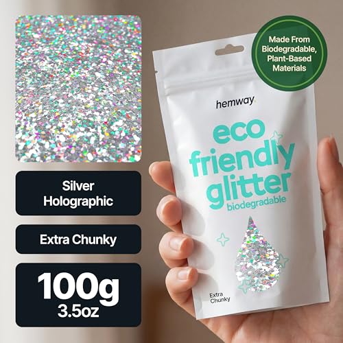 Hemway Biodegradable Glitter Silver Holographic 3.5oz Extra Chunky - color: Silver Holographic, size: Extra Chunky (1/24" 0.040" 1mm)