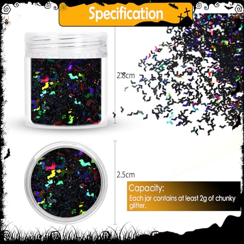 Laza 2g Halloween Chunky Glitter Bat Shaped Confetti Nail Charms - color: Laser Black