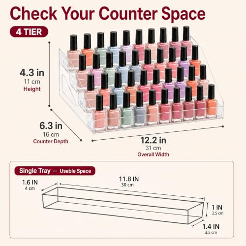 4-Tier Nail Polish Organizer, Clear PET Tabletop Display Rack - color: Clear - 4 Tier