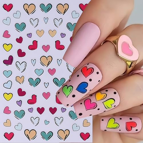 5Pcs Valentine's Nail Art Stickers Rose Heart Flower Nail Stickers 3D Self-Adhesive Love Heart Nail Decals Purple Pink Hollow Heart Nail Design Valentines Nails Supplies for Women Wedding Manicure - style: heart flower