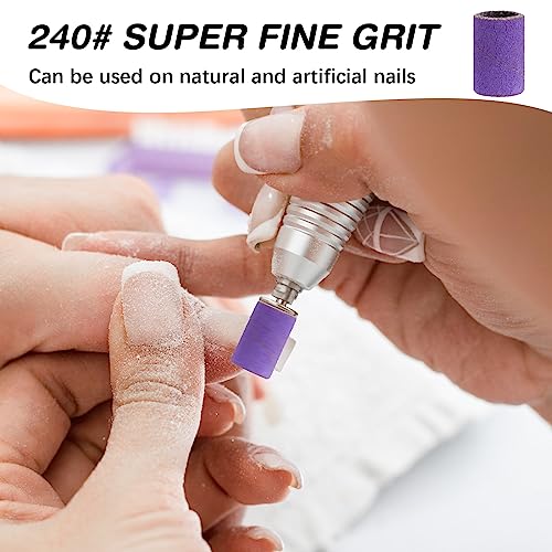Sanding Bands for Nail Drill 240 Grit Extreme Fine Nail Sanding Bands 200Pcs Purple Professional Sanding Bands and 2Pcs Nail Drill Bits for Manicures and Pedicure - color: purple, size: 240 grit