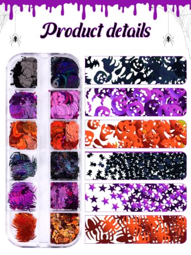 Kalolary Halloween Nail Glitter 36 Grids Nail Art Sequins for Halloween - color: Halloween B