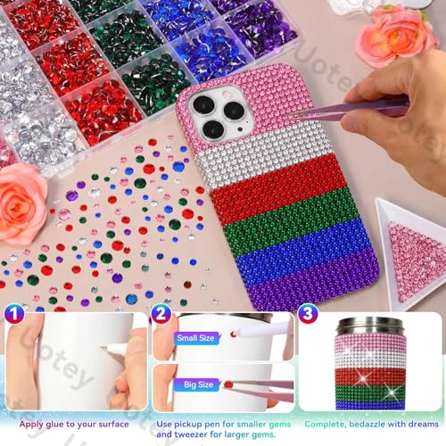 Green Red Blue Pink Silver Flatback Gems Kit 3-6mm, Bedazzler Kit for Craft - color: S5