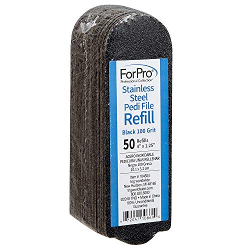 ForPro Stainless Steel Pedi File Refill, 50ct, 100 Grit, Black, 4" x 1.25" - size: 100 Grit, style: Black