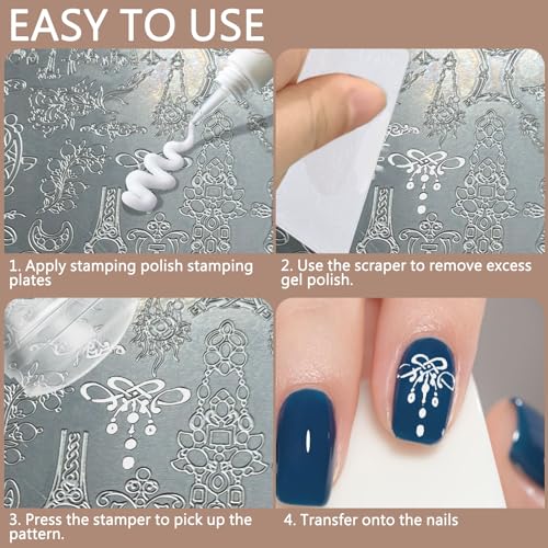 4Pcs Silicone French Tip Nail Stamp Kit, Soft Jelly Stamper with Replacement Nail Stamper Heads and Scraper for Home DIY Nail Salons