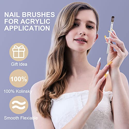 Acrylic Nail Art Brush Size 8, 100% Pure Kolinsky Hair Oval Nail Brush for Acrylic Application, Professional Nail Extension Manicure Tool Striping Nail Drawing Pen for DIY Home Salon - size: #8