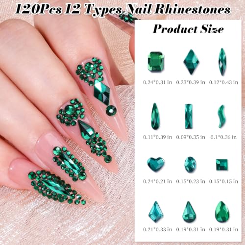 3220Pcs Glass Green Nail Rhinestones 12 Styles Crystal Flatback Rhinestones - color: Green