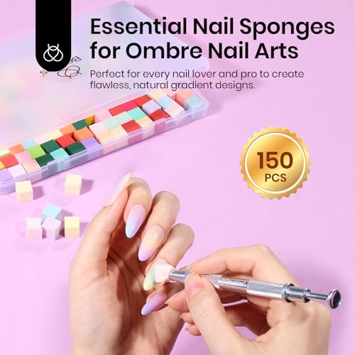 Beetles 150Pcs Soft Nail Sponges for Ombre, Colorful Nail Sponge - color: B- Multicolor-150