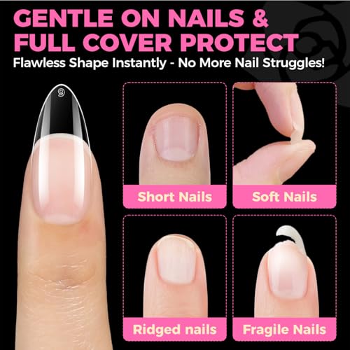 UNA GELLA Almond Gel Nail Tips 504PCS Pre-Etched Clear Fake Nails Tips