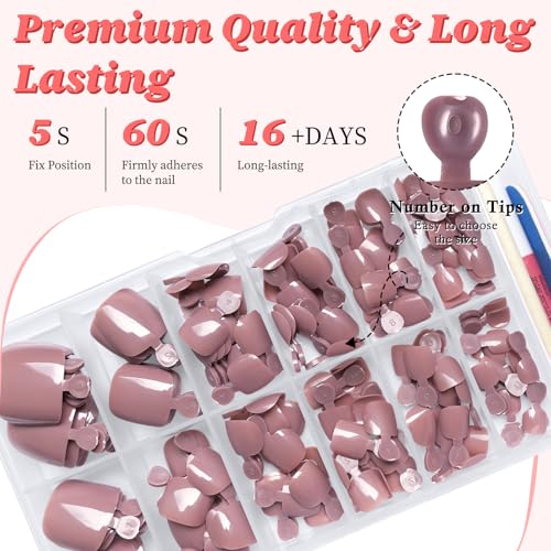 168pc Press on Toenails Women Fake Toe Nails with Glue Tabs, Coffee Fake Toenails Press on Nail Short Square Toe Nails Press ons Glue Toenail Feet False Artificial Acrylic Toe Nail Tips - color: Coffee