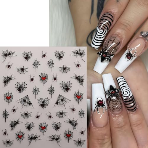 8 Sheets Halloween Glow in The Dark Nail Art Stickers 3D Self-Adhesive Luminous Ghost Heart Spider Web Nail Decals Gothic Skull Spider Pumpkin Supplies Nails Decoration for Women Manicure Accessories - style: fluorescent ghost
