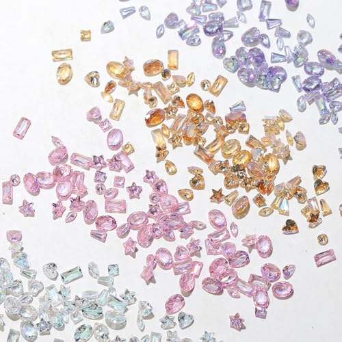 150pcs Shiny Zircon Nail Rhinestones Colorful Zircon Mini Nail Clear Rhinestones Multi Shapes Crystal Nail Gems Multi-Color Flatback Gemstones Nail Accessories Nail Supplies (Multicolor Gem) - color: Multicolor Gem