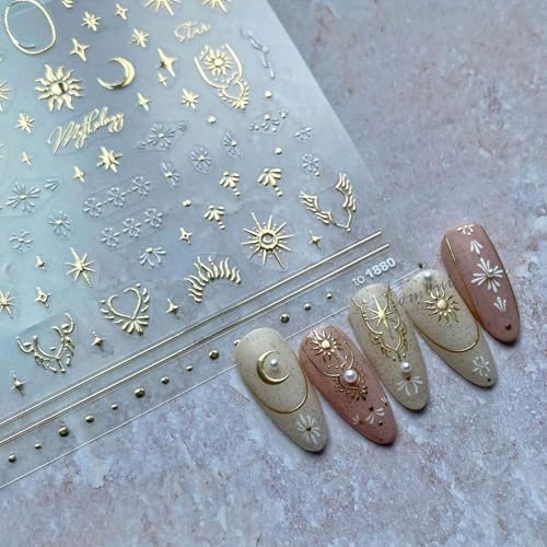 Bohemian Style Nail Art Stickers Self Adhesive - color: Gold Star & Moon