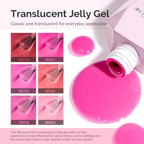 MelodySusie Jelly Gel Nail Polish Set 6PCS Milky or Jelly Texture 15ML - color: Peachy Rose Jelly Set 15ML